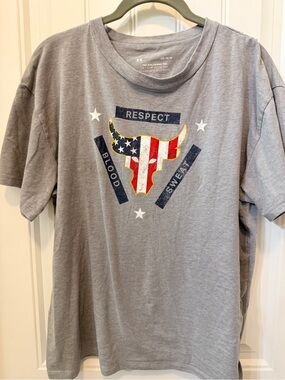 Under Armour Gray Short-Sleeve Tee with American Flag Bull Graphic